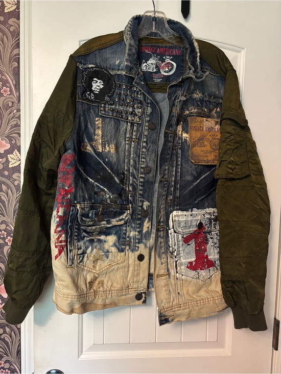 Vintage America Other - Vintage Americana Mixed Media Bomber Jacket Jimi Hendrix Patch Streetwear XL NWT